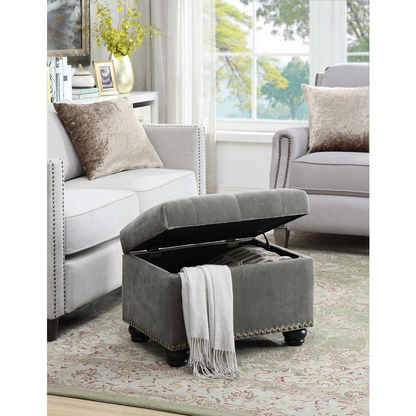 Start2Finish 5th Avenue Storage Ottoman, beige fabric furniture piece with cushioned top and built-in storage compartment.