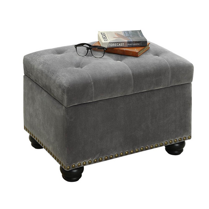 Start2Finish 5th Avenue Storage Ottoman, beige fabric furniture piece with a cushioned top and hidden storage compartment.