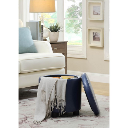Start2Finish Designs 4 Comfort round accent storage ottoman with reversible tray lid, soft fabric and versatile design.