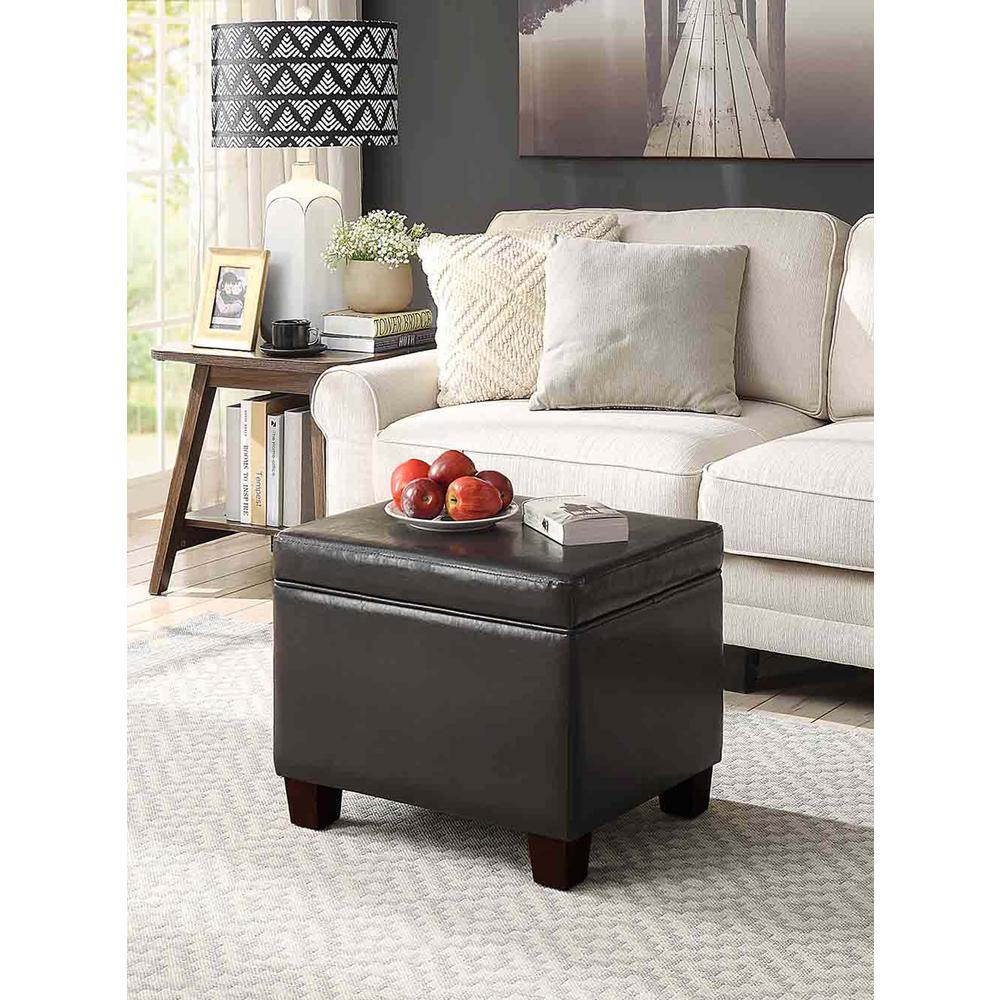 Start2Finish Madison storage ottoman showing a padded fabric seat with built-in storage space inside.