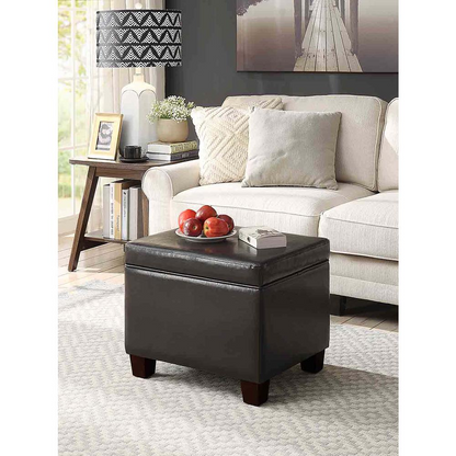 Start2Finish Madison storage ottoman showing a padded fabric seat with built-in storage space inside.