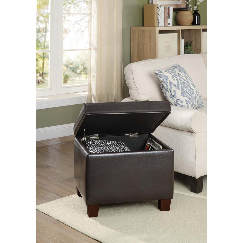 Start2Finish Madison storage ottoman in neutral fabric, showing a soft padded top and spacious interior for versatile furniture storage.