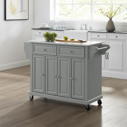 Full size stone top kitchen cart by Start2Finish featuring a sturdy wooden frame and spacious storage shelves.