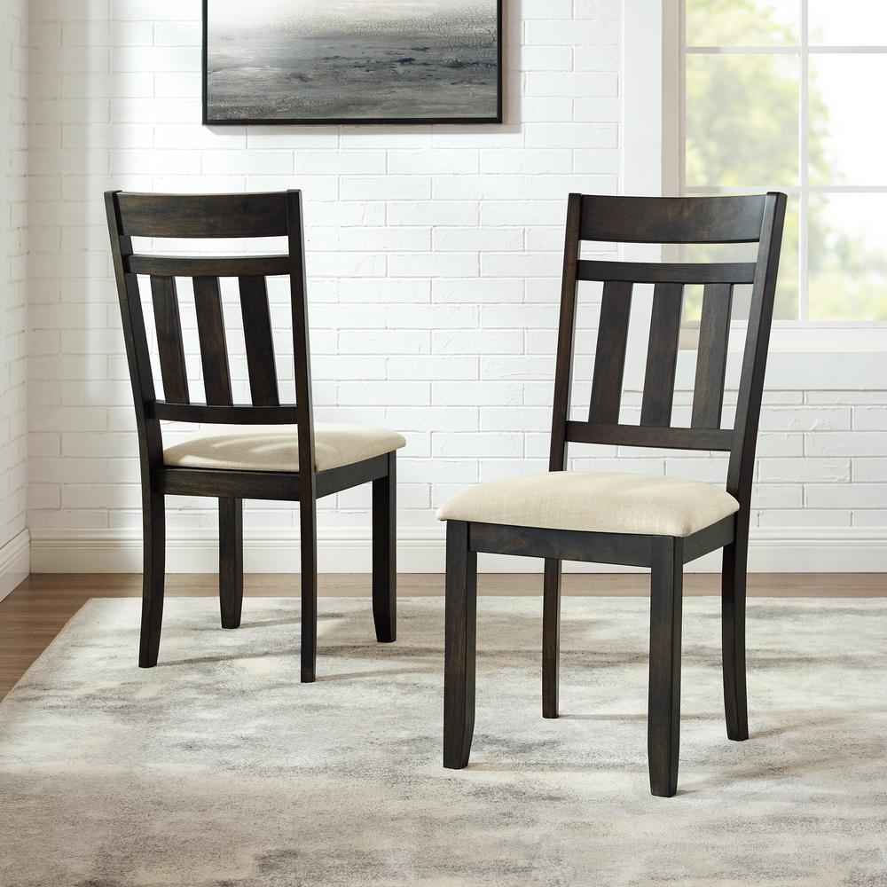 Start2Finish Hayden 2-piece slat back dining chair set with wooden seats and slat back design, shown from a side angle.