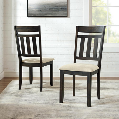 Start2Finish Hayden 2-piece slat back dining chair set with wooden seats and slat back design, shown from a side angle.