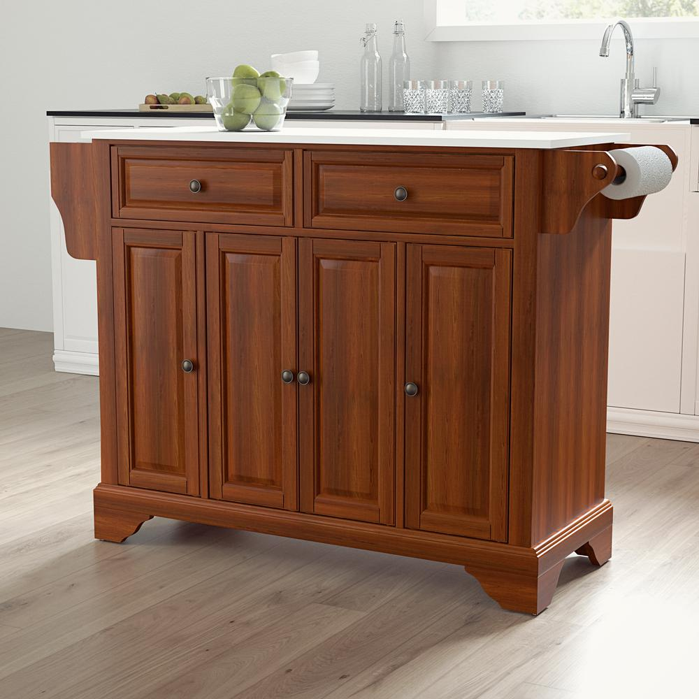 Start2Finish Lafayette Stone Top Full Size Kitchen Island with storage, featuring a sturdy stone surface and modern wooden frame.