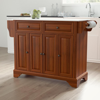 Start2Finish Lafayette Stone Top Full Size Kitchen Island with storage, featuring a sturdy stone surface and modern wooden frame.