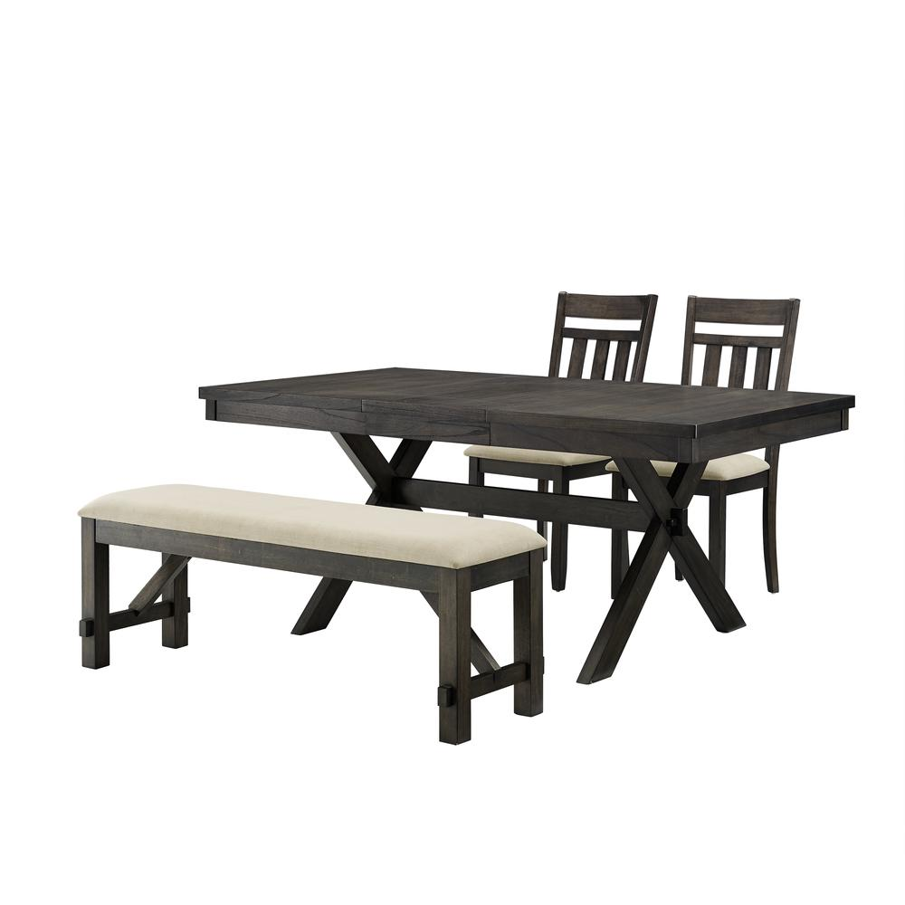 Start2Finish Hayden 4-piece dining table set with table, bench, and two slat back chairs, perfect for family meals and gatherings.