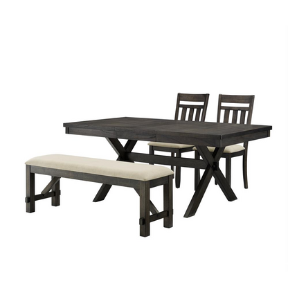 Start2Finish Hayden 4-piece dining table set with table, bench, and two slat back chairs, perfect for family meals and gatherings.