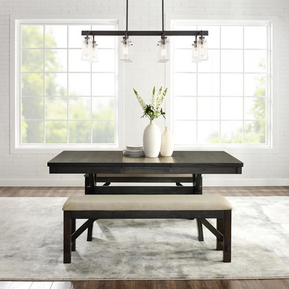 Start2Finish Hayden 3-piece dining table set with two benches, featuring a modern wood finish and ample space for six people.