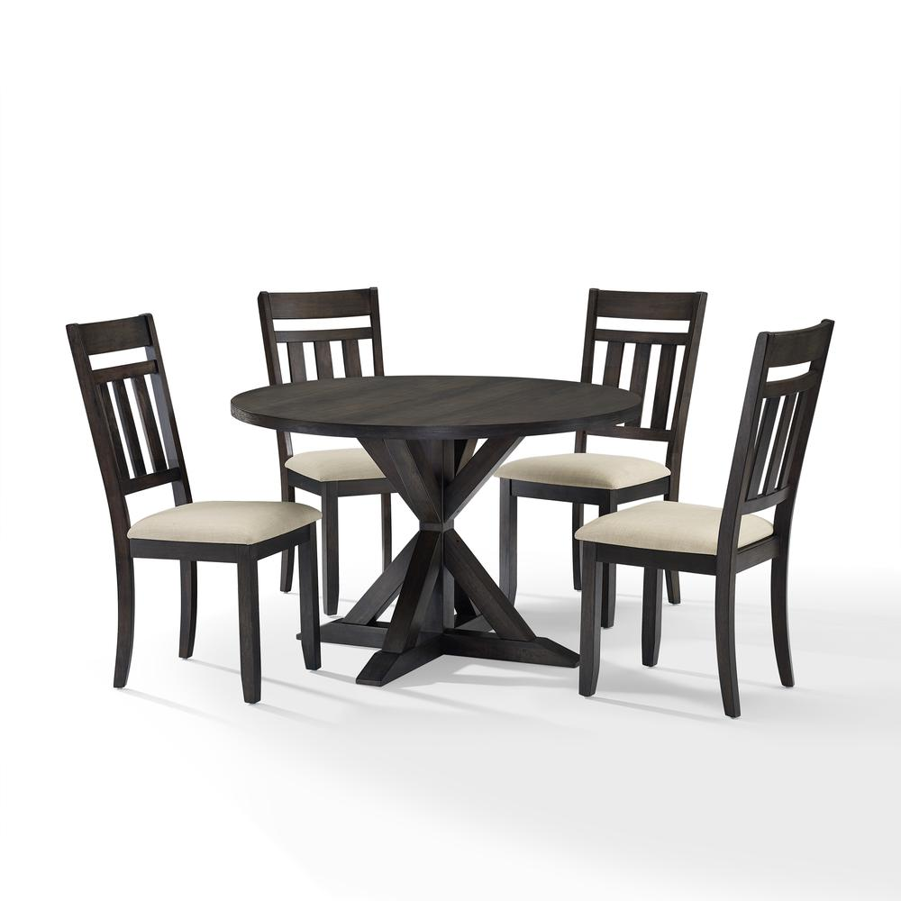 Start2Finish Hayden 5-piece round dining table set with four slat back chairs, modern furniture for dining room.