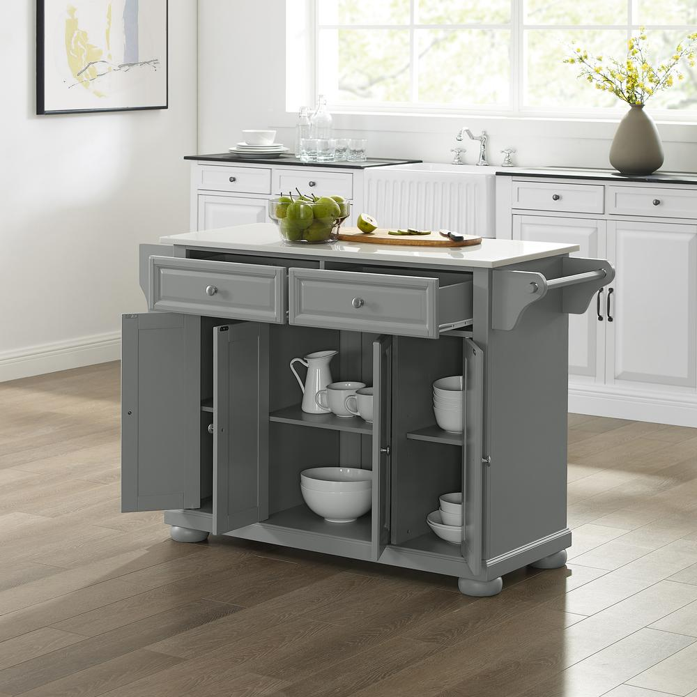 Start2Finish Alexandria Stone Top Full Size Kitchen Island or Cart with wooden base and spacious surface.