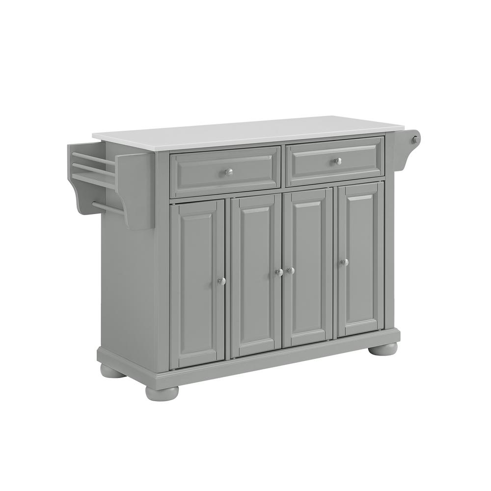 Start2Finish Alexandria stone-top full size kitchen island with storage and wheels, ideal for modern kitchen carts and prep areas.