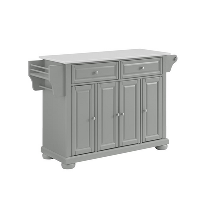 Start2Finish Alexandria stone-top full size kitchen island with storage and wheels, ideal for modern kitchen carts and prep areas.