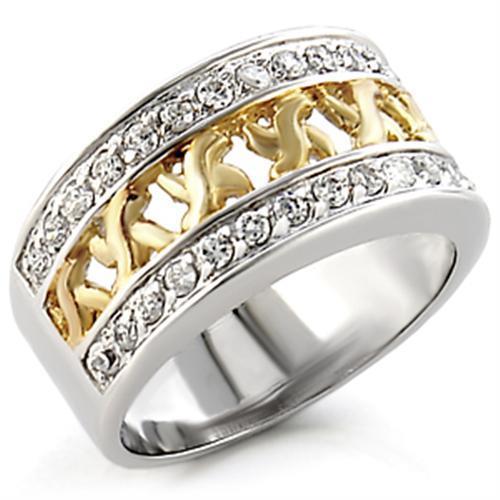 Turquoise Tiger 31812 sterling silver ring with a reverse two-tone design and AAA grade cubic zirconia centerpiece.