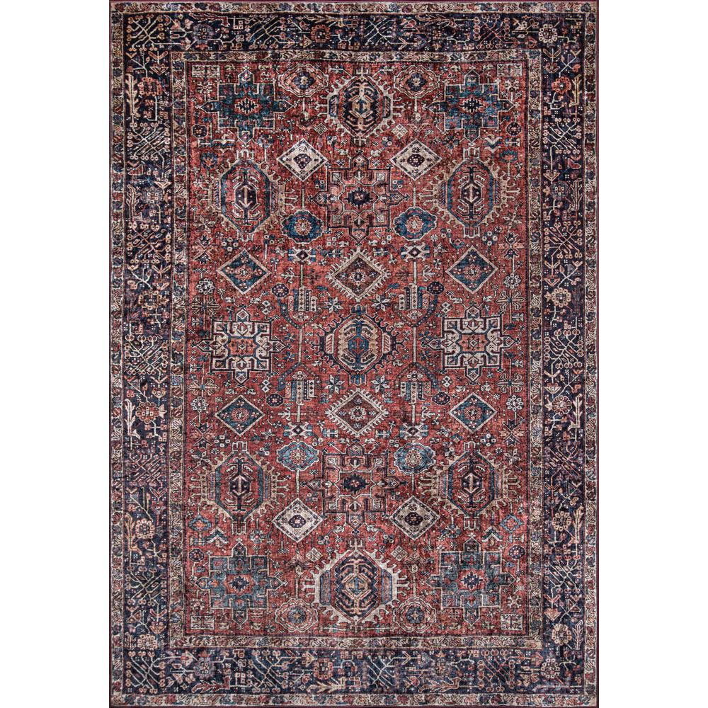 Start2Finish traditional rectangle area rug in rust with classic pattern, measuring 3&