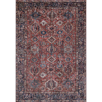 Start2Finish traditional rectangle area rug in rust, 6x9 feet, featuring a classic design and soft woven texture.