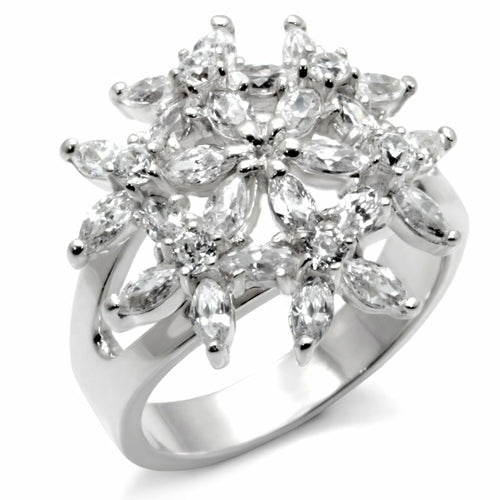 High-polished 925 sterling silver ring with AAA grade cubic zirconia by Turquoise Tiger, featuring a sleek, shiny design.