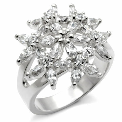 High-polished 925 sterling silver ring with AAA grade cubic zirconia by Turquoise Tiger, featuring a sleek, shiny design.