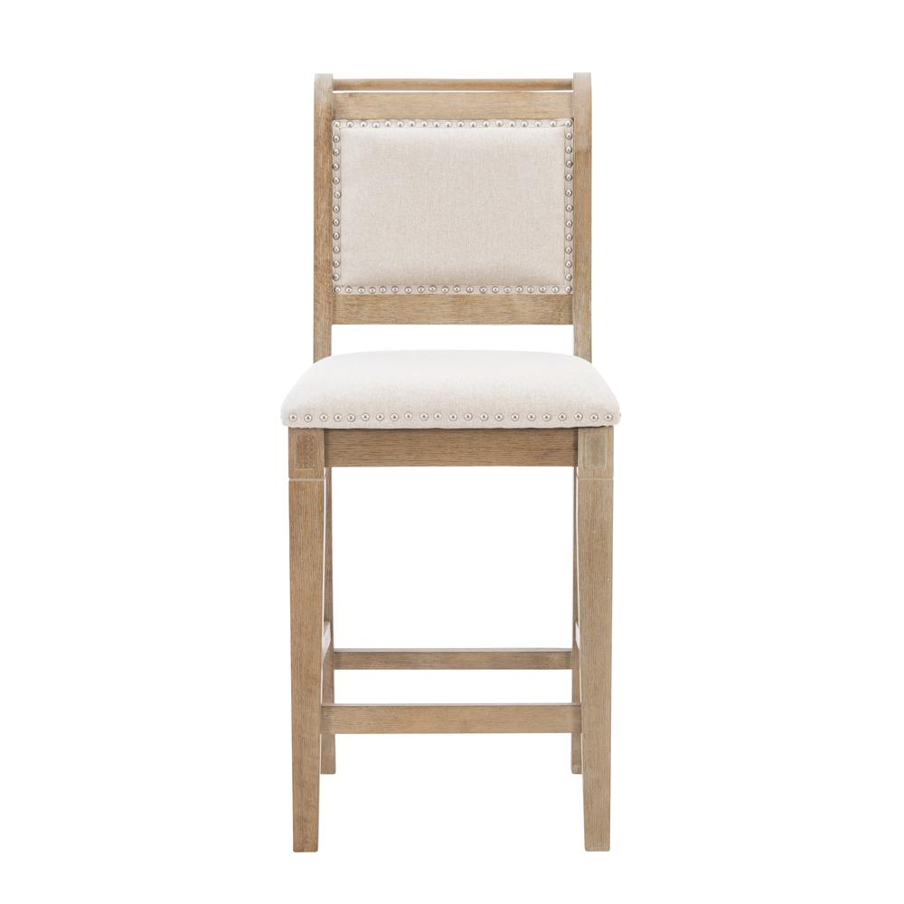 Natural wood Emmy 26-inch counter stool by Start2Finish with a sleek, modern design and comfortable seating.