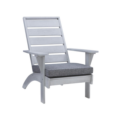 Start2Finish Rockport gray outdoor chair with cushioned seat and armrests, ideal for patio or garden relaxation.