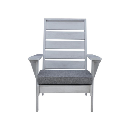 Start2Finish Rockport gray outdoor chair with cushioned seat and armrests, ideal for patio or garden relaxation.