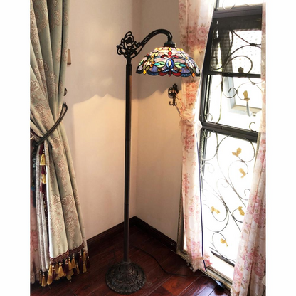 Start2Finish Chloe Lighting Vivian Tiffany-style Victorian stained glass reading floor lamp, 60-inch tall with intricate glass design