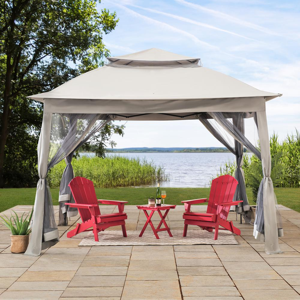 Gray 11 ft. x 11 ft. portable steel gazebo from Start2Finish with a pop-up design and sturdy frame for outdoor shade.
