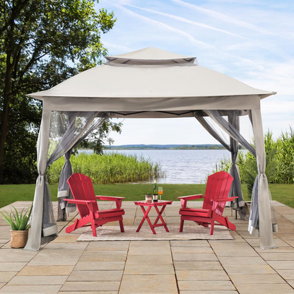 Gray 11 ft. x 11 ft. portable steel gazebo from Start2Finish with a pop-up design and sturdy frame for outdoor shade.