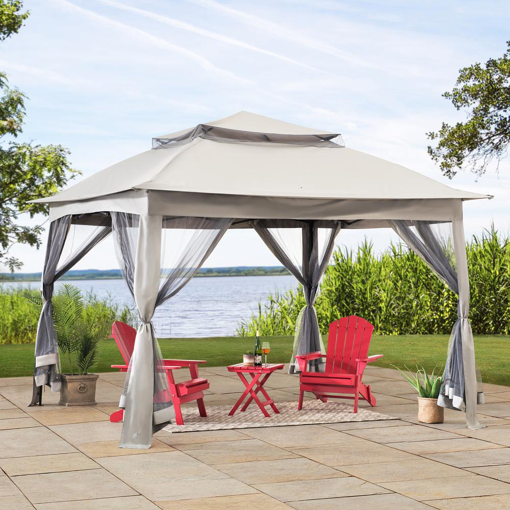 Gray Start2Finish 11x11 ft. portable steel pop-up gazebo with a sturdy frame and fabric canopy for outdoor shade and shelter.