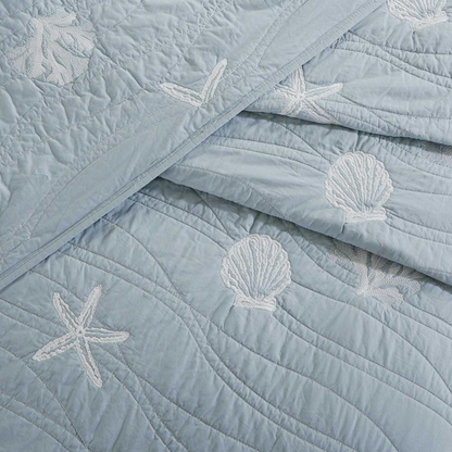 Start2Finish 4-piece cotton reversible embroidered quilt bedding set with matching throw pillow, featuring intricate embroidery and soft fabric.