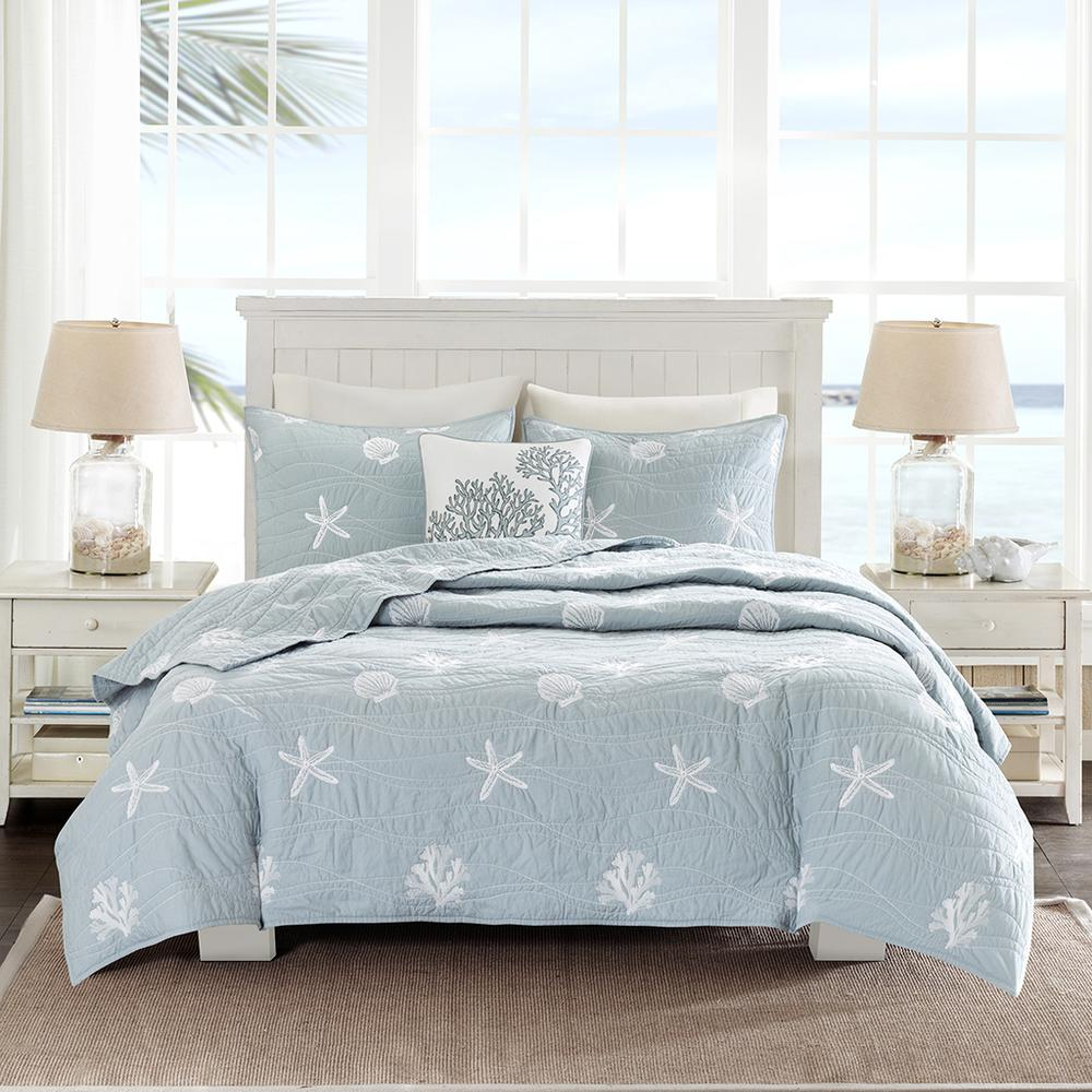 Reversible cotton quilt set with embroidered design and matching throw pillow, bedding by Start2Finish.