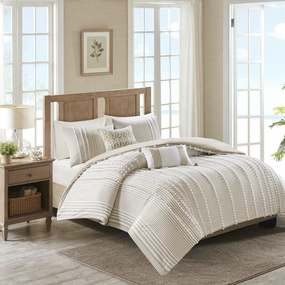Start2Finish 3-piece cotton yarn-dyed comforter bedding set with matching pillow shams, showcasing soft, woven fabric and vibrant colors.