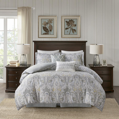 Start2Finish Hallie 6-piece cotton comforter set in grey, featuring soft bedding with a cozy, modern design.