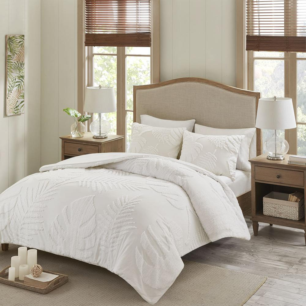Start2Finish 3-piece tufted cotton chenille palm bedding comforter set with matching pillow shams, featuring a textured palm design.