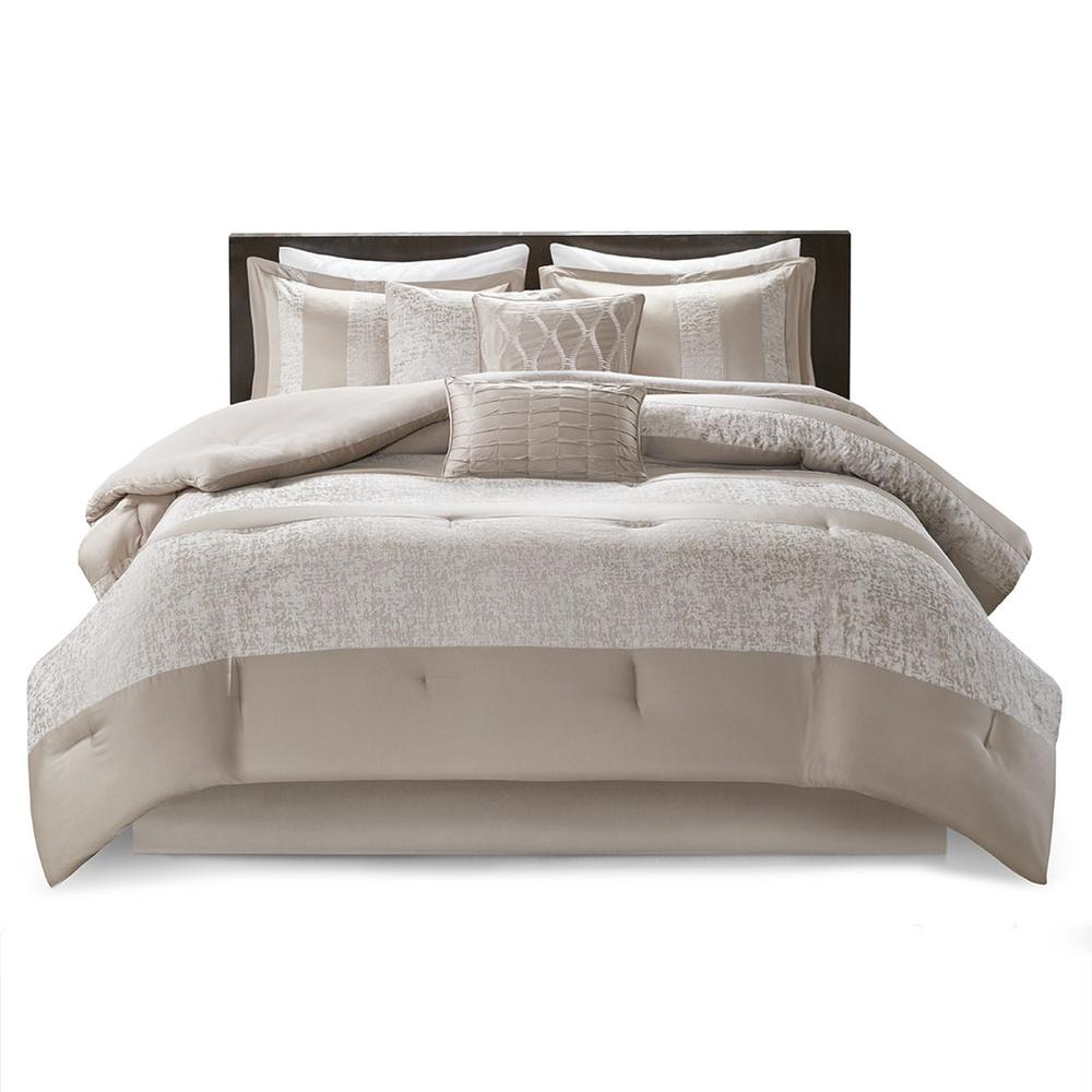 Start2Finish 7-piece chenille jacquard bedding comforter set with textured fabric and coordinating pillow shams on a neatly made bed.