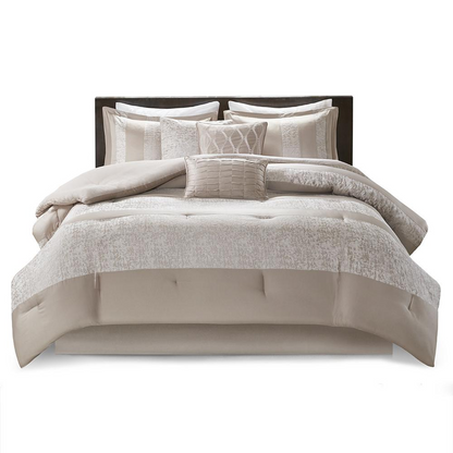 Start2Finish 7-piece chenille jacquard bedding comforter set with textured fabric and coordinating pillow shams on a neatly made bed.