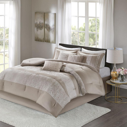 Start2Finish 7-piece chenille jacquard bedding comforter set with textured design and coordinating pillow shams.