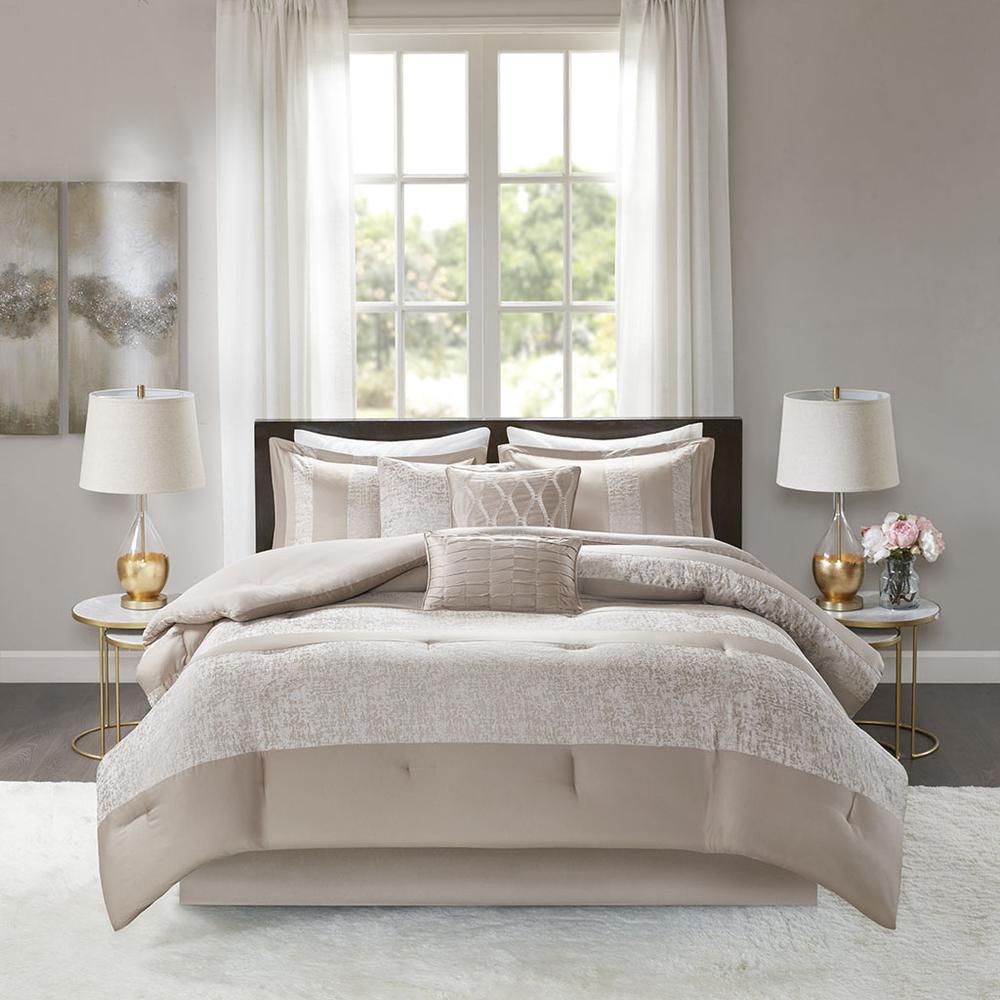 Start2Finish 7-piece chenille jacquard comforter bedding set with textured pattern and coordinated pillow shams on a neatly made bed.