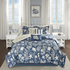 Start2Finish 7-piece cotton sateen comforter bedding set with matching pillow shams and decorative pillows on a neatly made bed.