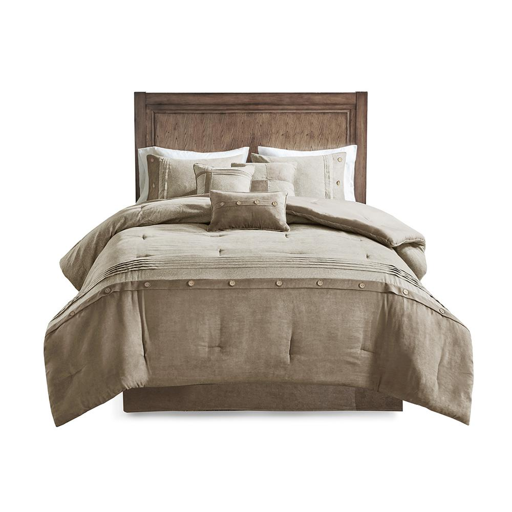 Start2Finish 7-piece faux suede bedding comforter set with soft, plush fabric and coordinated pillow shams on a neatly made bed.