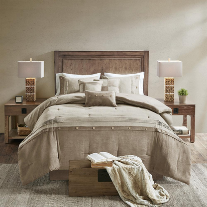 Start2Finish 7-piece faux suede comforter bedding set with soft, plush fabric and coordinating pillow shams for a cozy bedroom look.