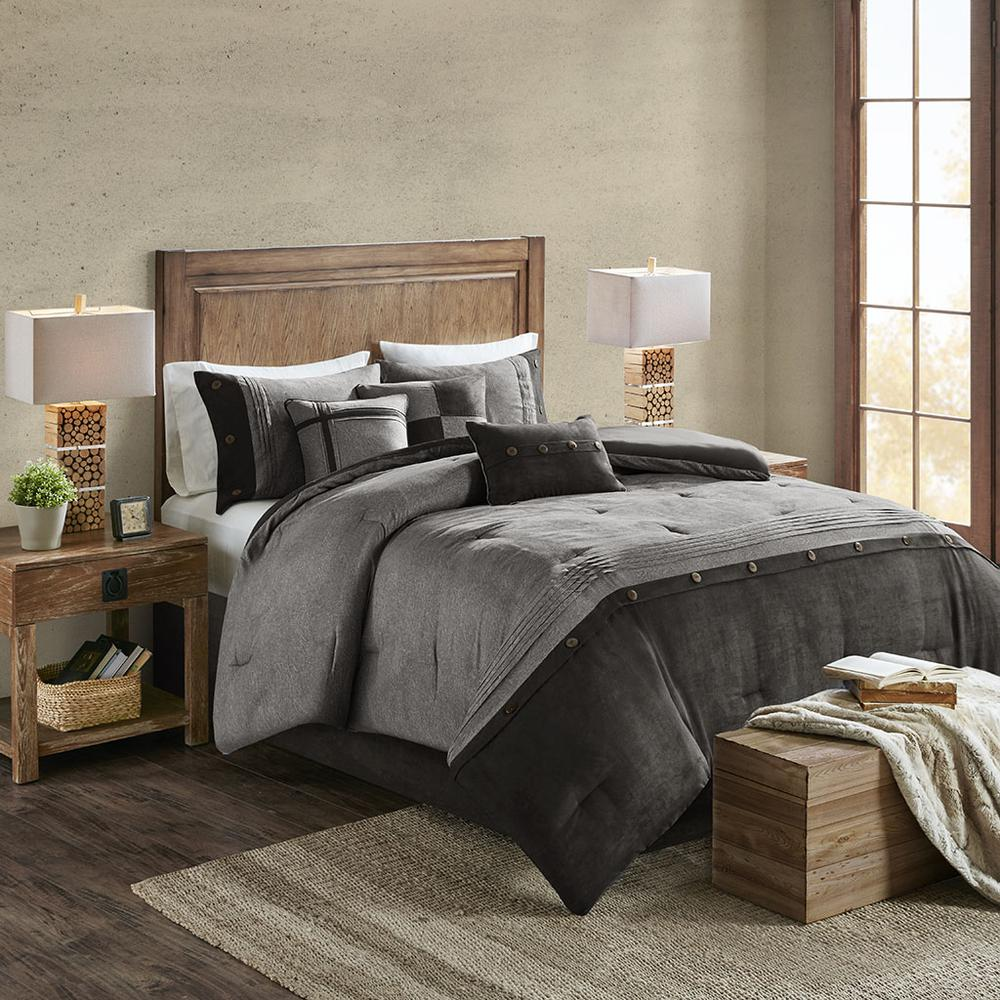 Start2Finish 7-piece faux suede comforter bedding set with soft, plush fabric and coordinated pillow shams displayed on a bed.