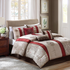 Start2Finish 7-piece Jacquard comforter bedding set with decorative throw pillows, featuring intricate woven patterns in neutral tones.