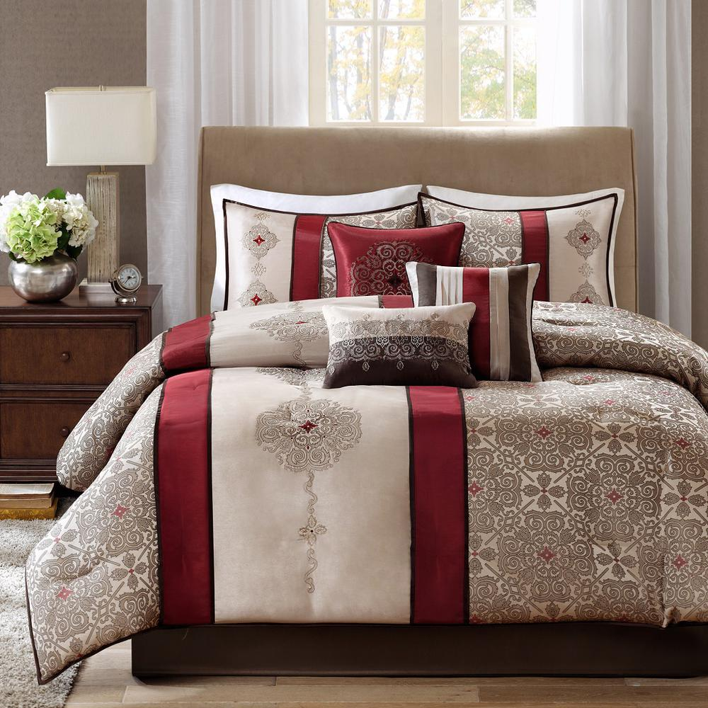 Start2Finish 7-piece jacquard bedding comforter set with matching throw pillows, featuring intricate woven patterns in elegant design.