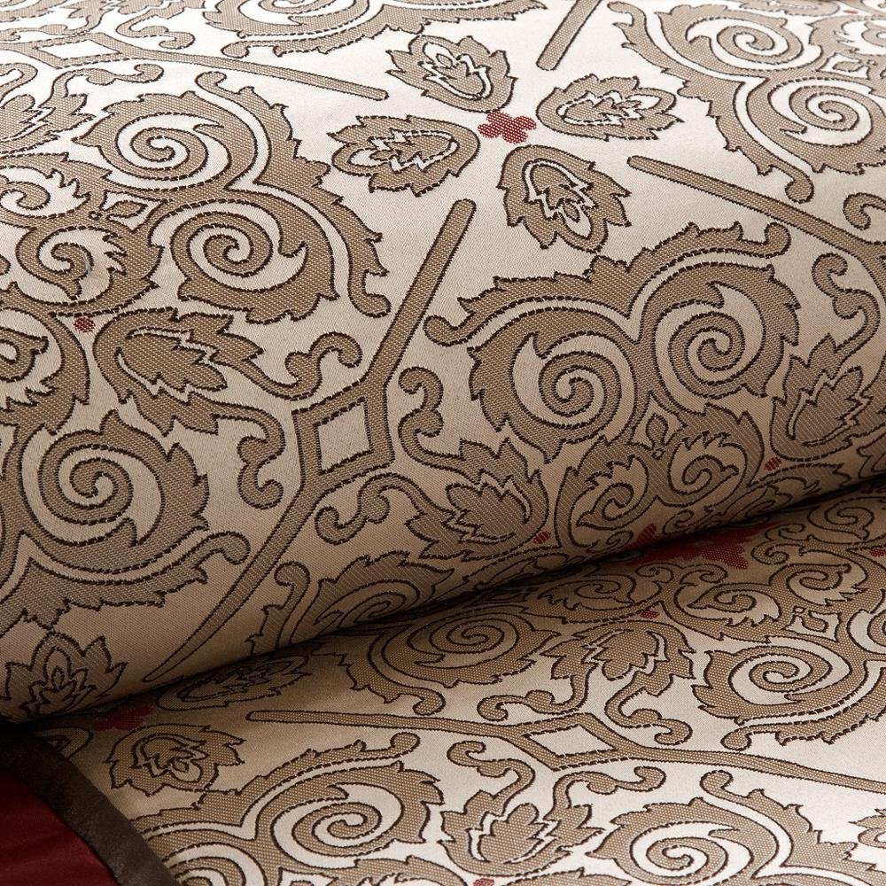 Start2Finish 7-piece jacquard bedding comforter set with matching throw pillows, featuring intricate woven patterns in elegant colors.