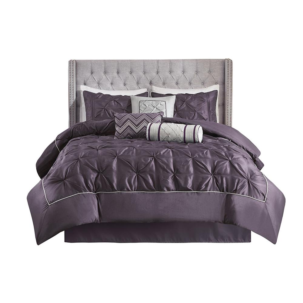Start2Finish Laurel 7-piece tufted comforter set in plum, featuring a textured, plush bedding design for a cozy bedroom look.