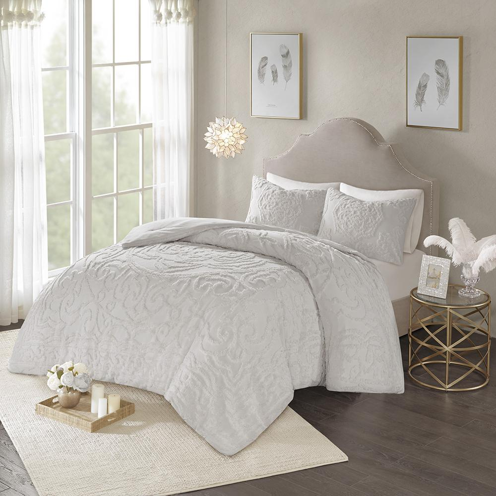 Start2Finish 3-piece tufted cotton chenille medallion comforter set with textured fabric and decorative medallion pattern on a bed.