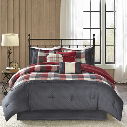 Start2Finish Ridge 7-Piece Herringbone Red Comforter Bedding Set with coordinated pillows and matching reversible design.