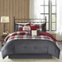 Start2Finish Ridge 7-Piece Herringbone Red Comforter Bedding Set with coordinated pillows and matching reversible design.